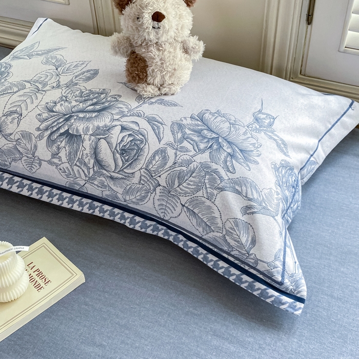 91家纺网 家纺一手货源 找家纺 优品阁 2024新款全棉磨毛四件套单品系列-单枕套 温妮莎-蓝