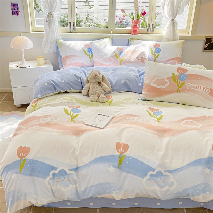 91家纺网 家纺一手货源 找家纺 盛秋家纺 2025新款卡通单被套彩虹+蓝爱心