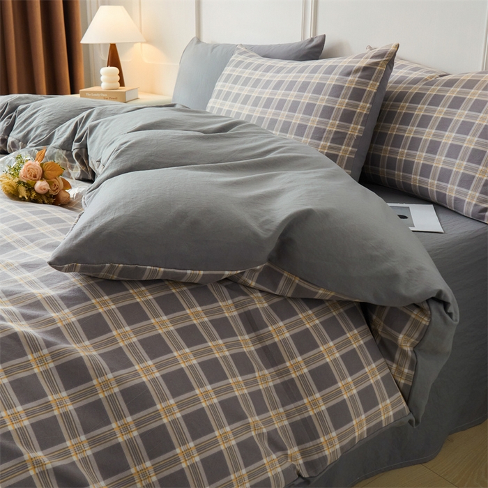 91家纺网 家纺一手货源 找家纺 盛秋家纺 2025新款格子单被套保罗+中灰