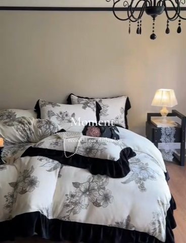 91家纺网 家纺一手货源 找家纺 2024新款加厚保暖高克重法式赫本风牛奶绒四件套 法式-花语浪漫