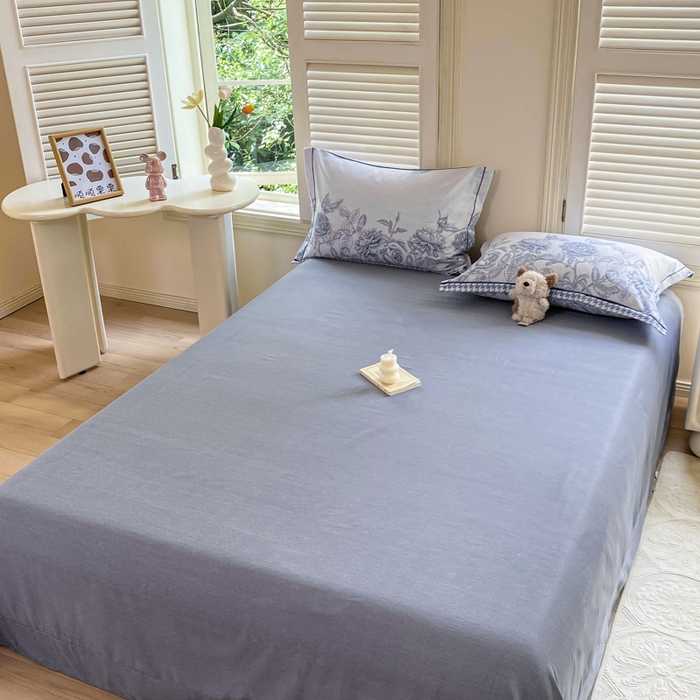 91家纺网 家纺一手货源 找家纺 优品阁 2024新款亲肤舒适全棉磨毛单床单 温妮莎-蓝