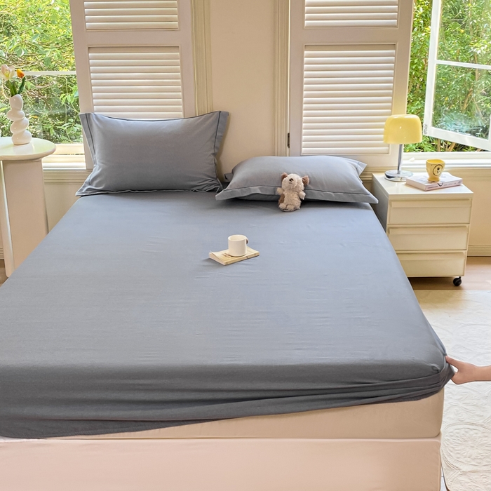 91家纺网 家纺一手货源 找家纺 优品阁 2024新款全棉磨毛四件套单品系列-单床笠 邦尼-蓝灰