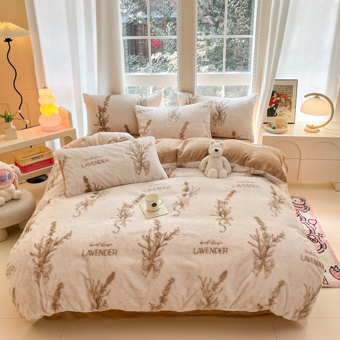 91家纺网 家纺一手货源 找家纺 慕澄家纺 2024新款兔绒牛奶绒加厚保暖印花四件套 仙草