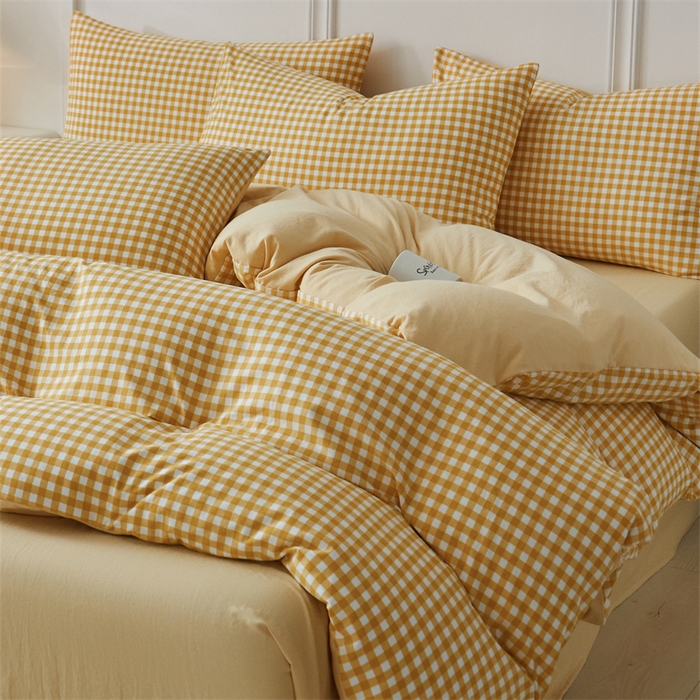 91家纺网 家纺一手货源 找家纺 盛秋家纺 2025新款格子单被套黄小格+云初黄