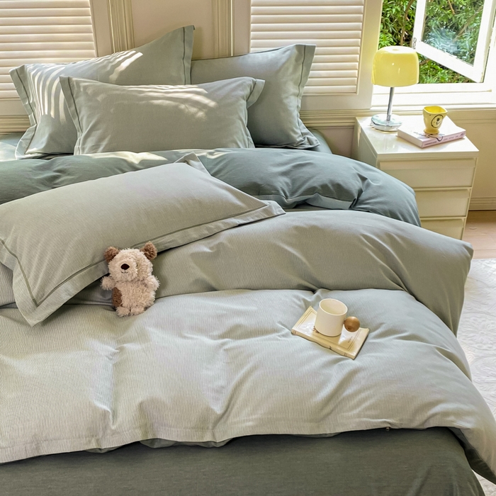 91家纺网 家纺一手货源 找家纺 优品阁 2024新款亲肤舒适全棉磨毛四件套学生三件套系列  邦尼-绿