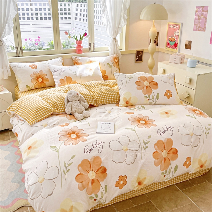 91家纺网 家纺一手货源 找家纺 盛秋家纺 2025新款卡通单被套秋日花语+黄小格