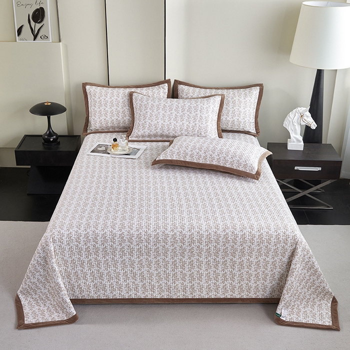 91家纺网 家纺一手货源 找家纺 莎果家纺 2025秋冬一面天丝一面绒高温砂洗床盖三件套 薇拉-棕