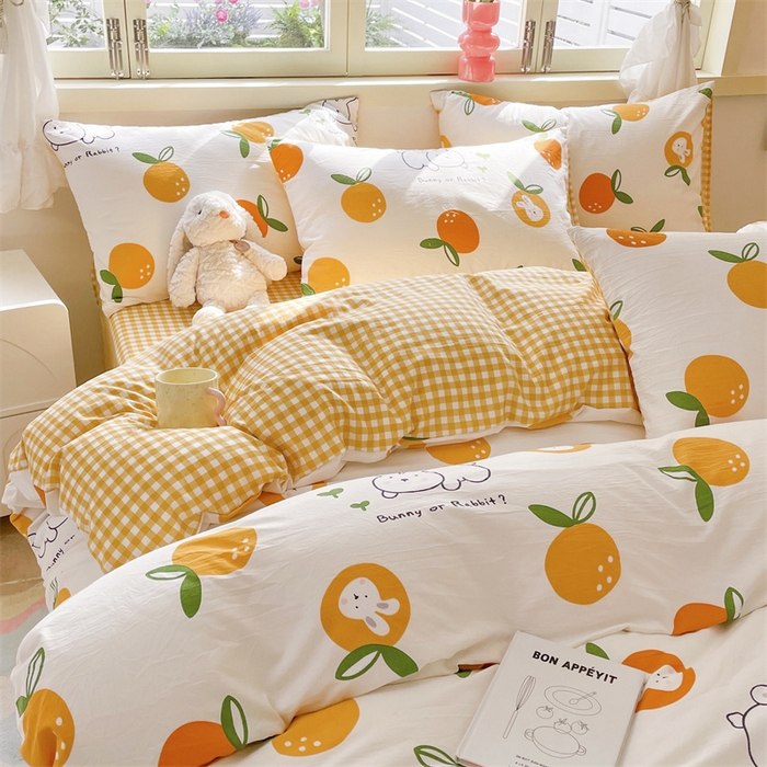 91家纺网 家纺一手货源 找家纺 盛秋家纺 2025新款卡通单被套砂糖兔+黄小格