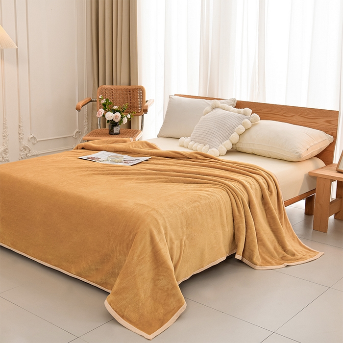 91家纺网 家纺一手货源 找家纺 仟人梦 2024新款A类高克重保暖法兰绒多功能保暖毛毯 浅驼