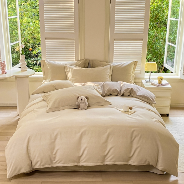 91家纺网 家纺一手货源 找家纺 优品阁 2024新款亲肤舒适全棉磨毛四件套学生三件套系列  邦尼-咖