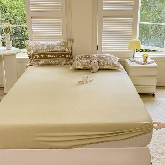 91家纺网 家纺一手货源 找家纺 优品阁 2024新款全棉磨毛四件套单品系列-单床笠 初恋-咖