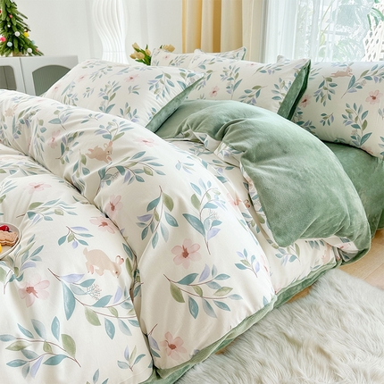 金鑫汇家纺 2024年新款棉加绒印花四件套保暖牛奶绒法莱绒水晶绒 棉加绒-莫妮卡