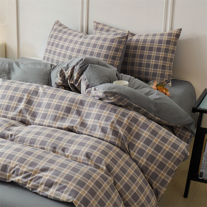 91家纺网 家纺一手货源 找家纺 盛秋家纺 2025新款格子单被套保罗+中灰