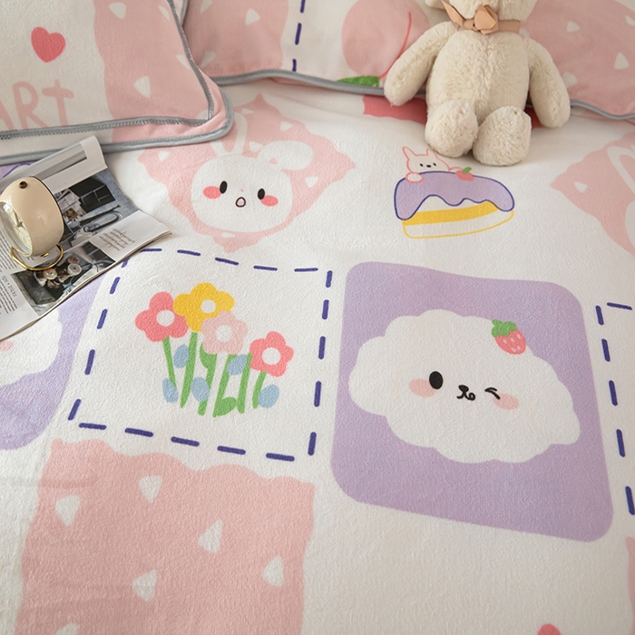 91家纺网 家纺一手货源 找家纺 雨萝家纺 2024新款亲肤舒适牛奶绒四件套 可萌