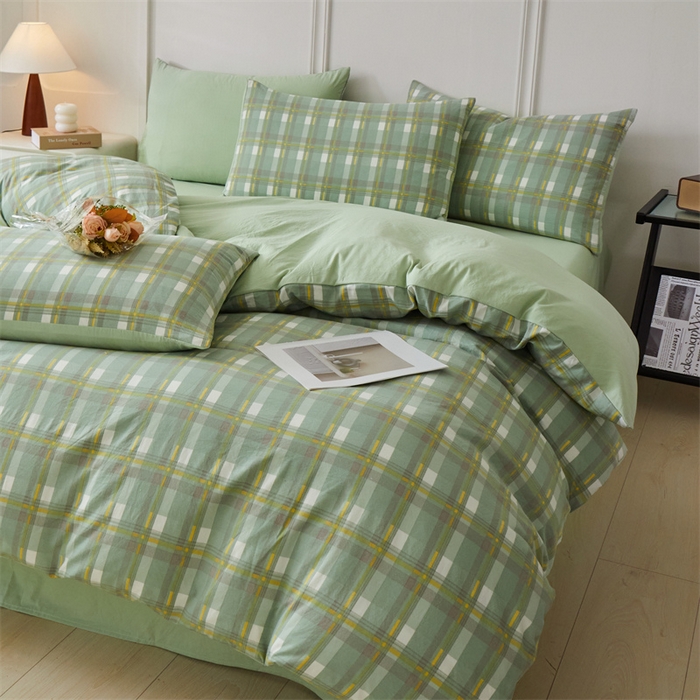 91家纺网 家纺一手货源 找家纺 盛秋家纺 2025新款格子单被套伯曼+灰绿