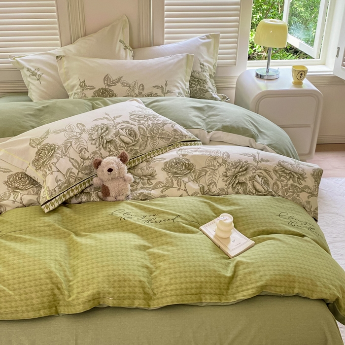 91家纺网 家纺一手货源 找家纺 优品阁 2024新款亲肤舒适全棉磨毛四件套学生三件套系列  温妮莎-绿