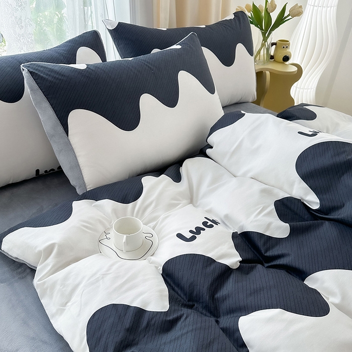 91家纺网 家纺一手货源 找家纺 金鑫汇家纺 2024年新款棉加绒印花四件套保暖牛奶绒法莱绒水晶绒 棉加绒-波浪世界