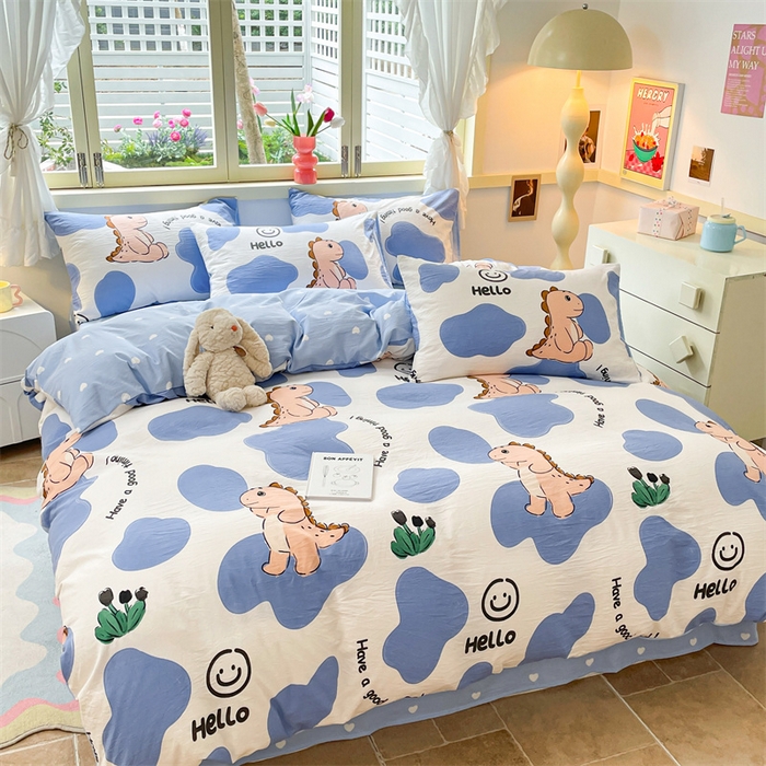 91家纺网 家纺一手货源 找家纺 盛秋家纺 2025新款卡通单被套恐龙宝宝+蓝爱心