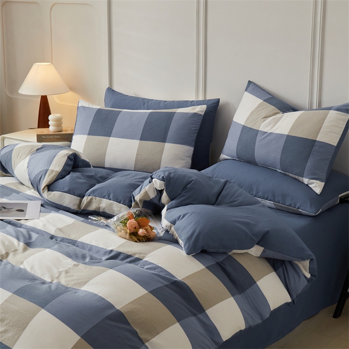 91家纺网 家纺一手货源 找家纺 盛秋家纺 2025新款格子单被套蓝大格+宾利蓝