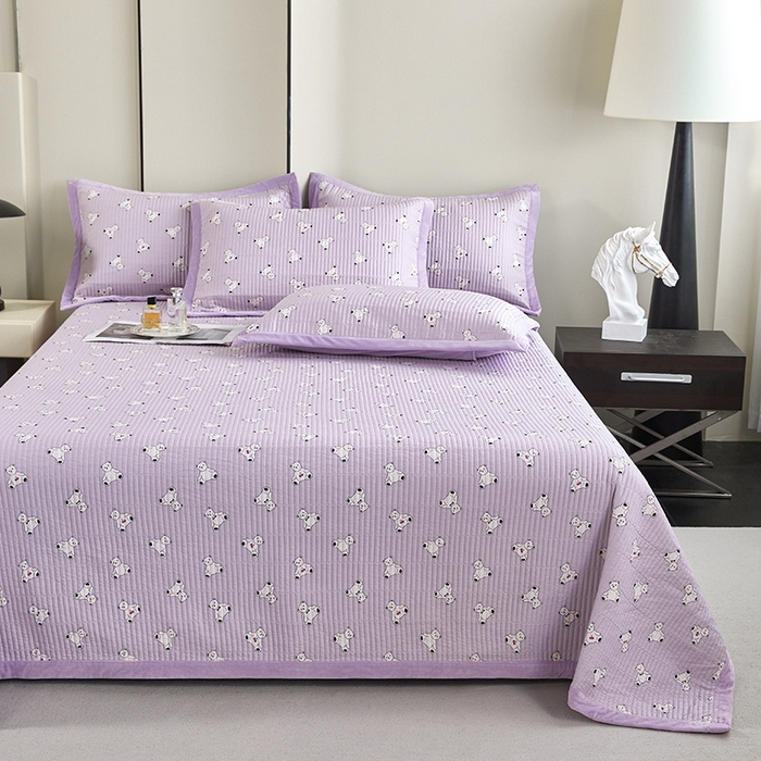 91家纺网 家纺一手货源 找家纺 莎果家纺 2025秋冬一面天丝一面绒高温砂洗床盖三件套 车厘熊仔