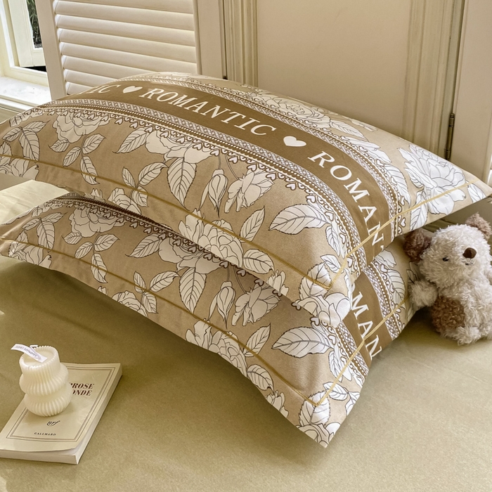 91家纺网 家纺一手货源 找家纺 优品阁 2024新款全棉磨毛四件套单品系列-单枕套 初恋-咖