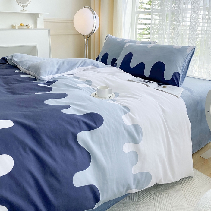 91家纺网 家纺一手货源 找家纺 金鑫汇家纺 2024年新款棉加绒印花四件套保暖牛奶绒法莱绒水晶绒 棉加绒-奶油蓝