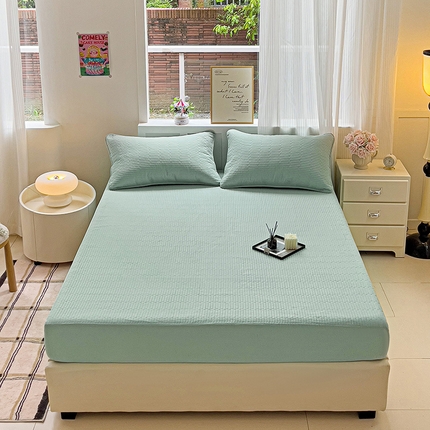 91家纺网 家纺一手货源 找家纺 漫时光 2025新款40支全棉纯色夹棉床笠款 露草