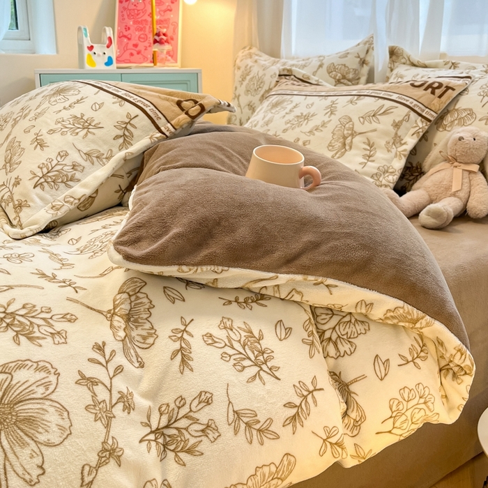 91家纺网 家纺一手货源 找家纺 慕尚家纺 2025新款3.5kg高克重田园花卉类牛奶绒四件套 安逸