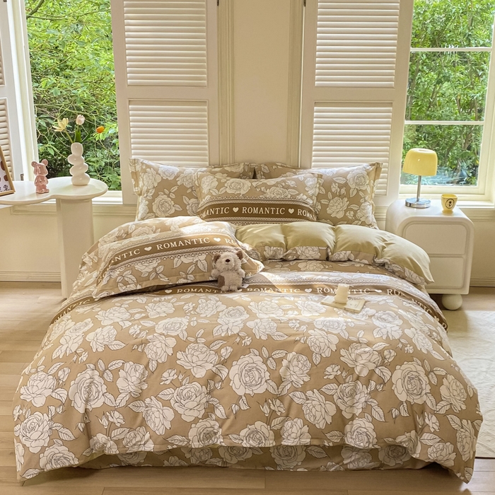 91家纺网 家纺一手货源 找家纺 优品阁 2024新款亲肤舒适全棉磨毛四件套学生三件套系列  初恋-咖