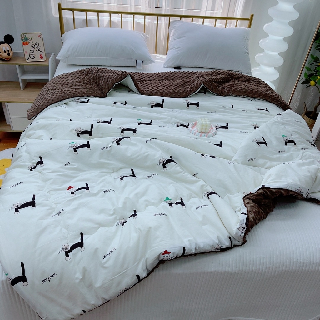 91家纺网 家纺一手货源 找家纺 暖居 2024新款嵌条豆豆被 英伦猫