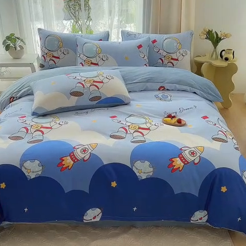 91家纺网 家纺一手货源 找家纺 金鑫汇家纺 2024年新款棉加绒印花四件套保暖牛奶绒法莱绒水晶绒 棉加绒-翱翔太空