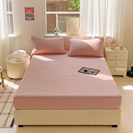 漫时光 2025新款40支全棉纯色夹棉床笠款 胭脂粉