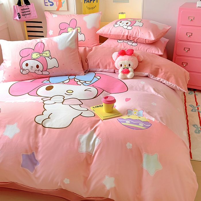 91家纺网 家纺一手货源 找家纺 木堇家居 2024新款三丽欧大版原棉磨毛四件套 星空美乐蒂-粉色