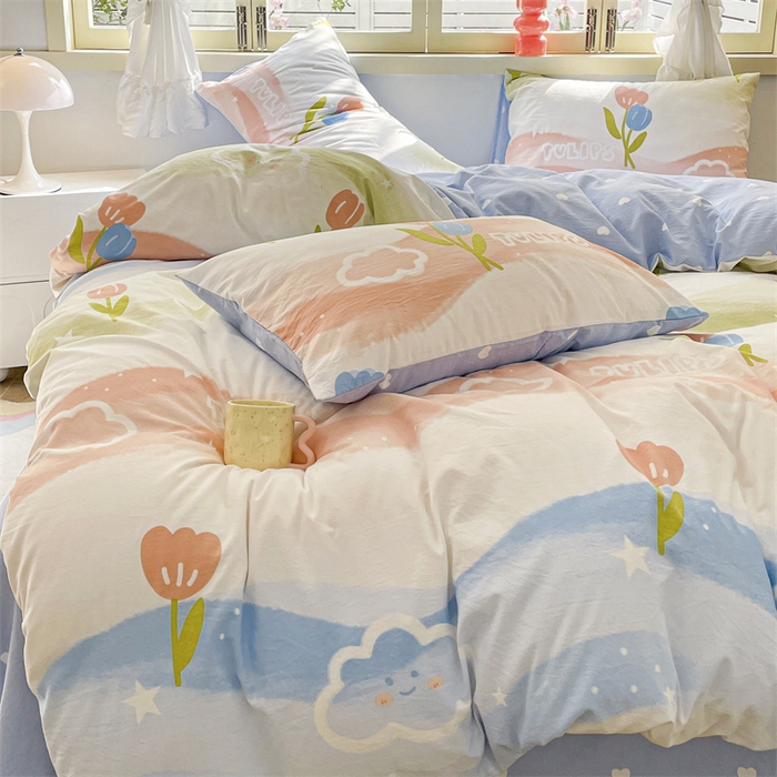 91家纺网 家纺一手货源 找家纺 盛秋家纺 2025新款卡通单被套彩虹+蓝爱心