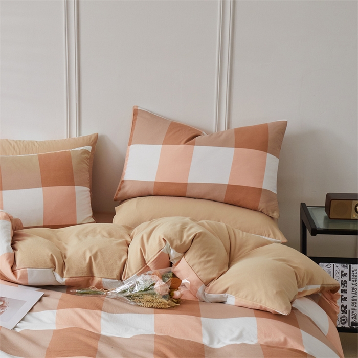 91家纺网 家纺一手货源 找家纺 盛秋家纺 2025新款格子单被套咖大格+奶茶