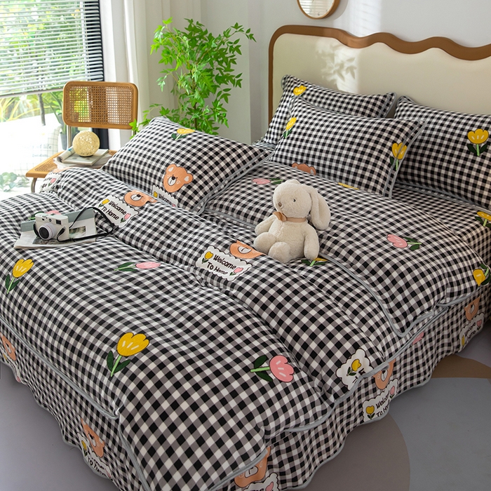 91家纺网 家纺一手货源 找家纺 雨萝家纺 2024新款亲肤舒适牛奶绒四件套 格子熊