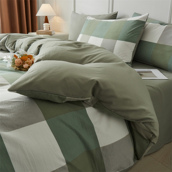 91家纺网 家纺一手货源 找家纺 盛秋家纺 2025新款格子单被套绿大格+明灰