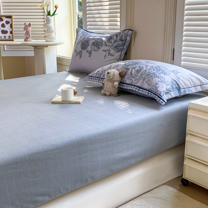 91家纺网 家纺一手货源 找家纺 优品阁 2024新款全棉磨毛四件套单品系列-单床笠 温妮莎-蓝