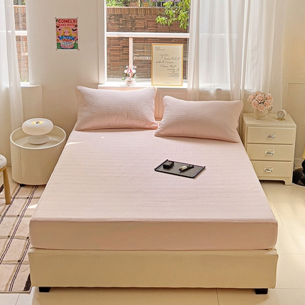 91家纺网 家纺一手货源 找家纺 漫时光 2025新款40支全棉纯色夹棉床笠款 樱花粉