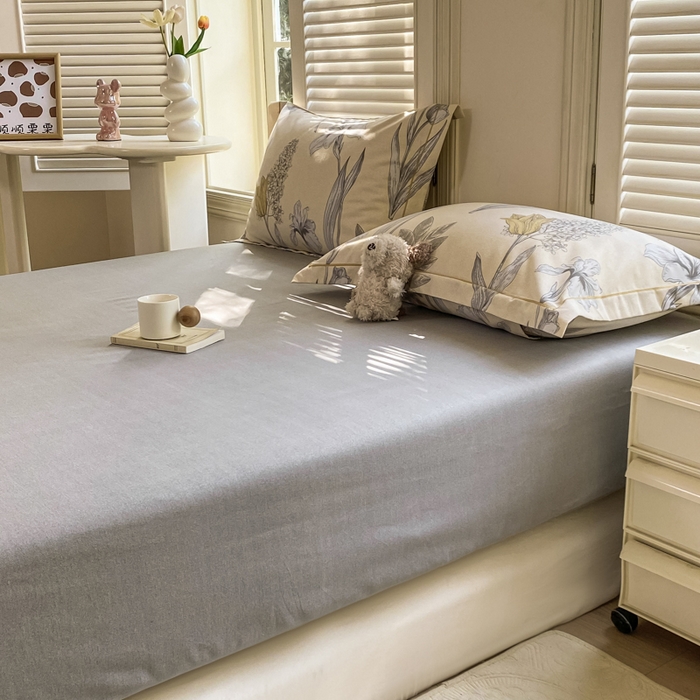 91家纺网 家纺一手货源 找家纺 优品阁 2024新款全棉磨毛四件套单品系列-单床笠 且听风铃-灰