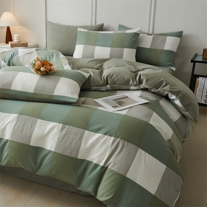 91家纺网 家纺一手货源 找家纺 盛秋家纺 2025新款格子单被套绿大格+明灰