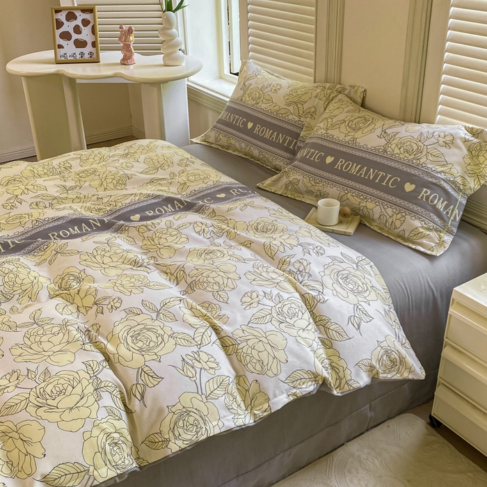 91家纺网 家纺一手货源 找家纺 优品阁 2024新款亲肤舒适全棉磨毛四件套学生三件套系列   初恋-灰