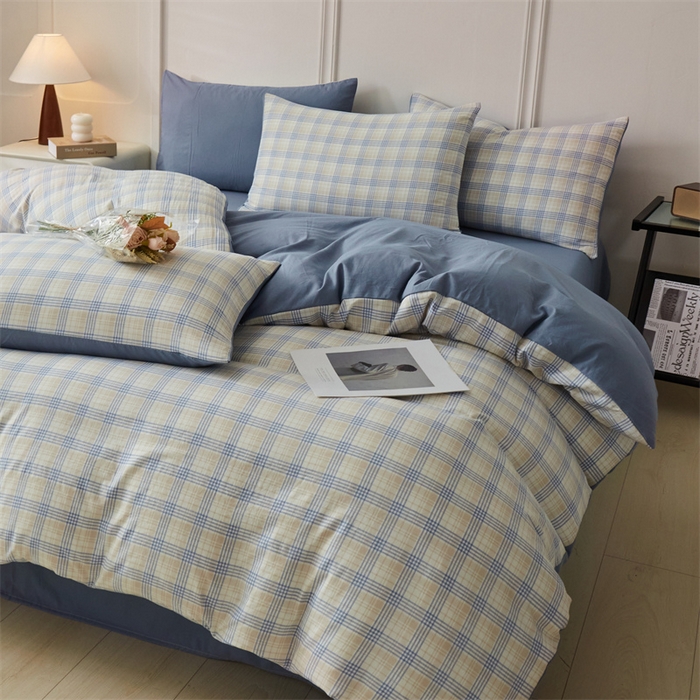 91家纺网 家纺一手货源 找家纺 盛秋家纺 2025新款格子单被套博克+蓝灰