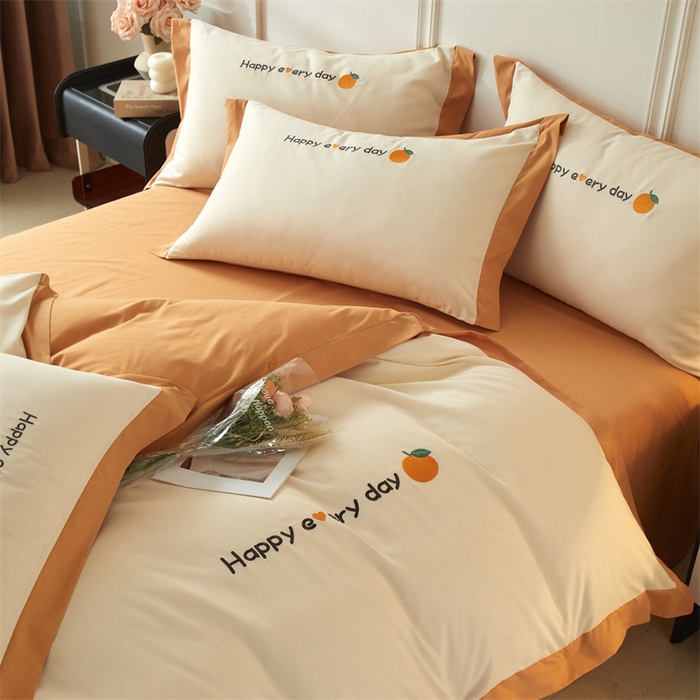 91家纺网 家纺一手货源 找家纺 （总）2025新款水洗磨毛刺绣四件套-桔子-拼角系列