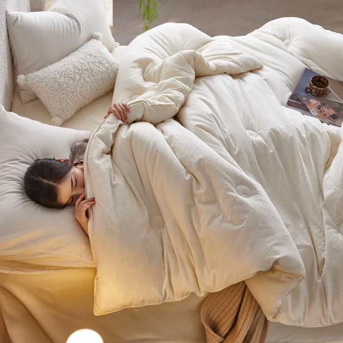 91家纺网 家纺一手货源 找家纺 莱福仕家纺 2024新款A类芯氧提花55%大豆被春秋被冬被 小棉球