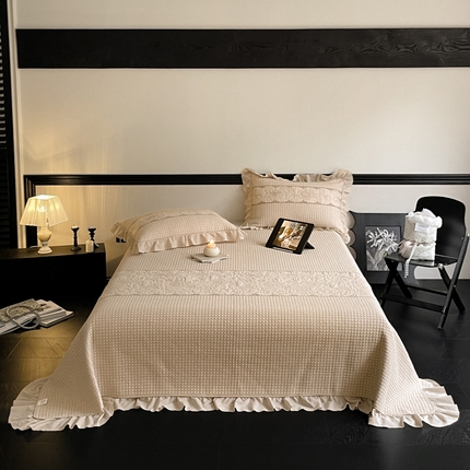 91家纺网 家纺一手货源 找家纺 上喜 热卖双面全棉床盖系列三件套 卡其