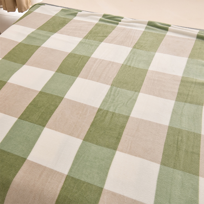 91家纺网 家纺一手货源 找家纺 仟人梦 2024新款A类高克重保暖法兰绒多功能保暖毛毯 绿大格