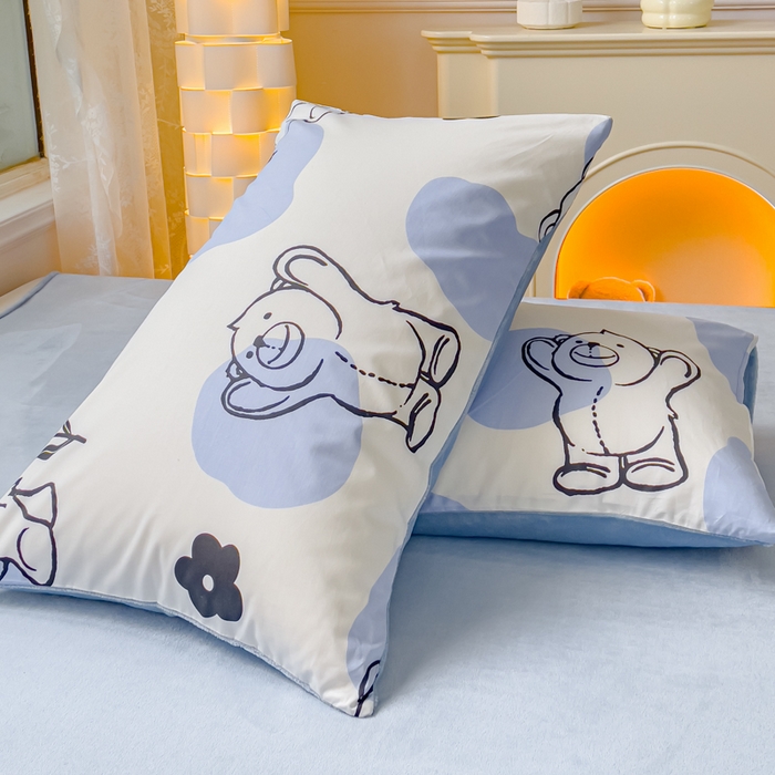 91家纺网 家纺一手货源 找家纺 金鑫汇家纺 2024年新款棉加绒印花四件套保暖牛奶绒法莱绒水晶绒 棉加绒-小熊菲比