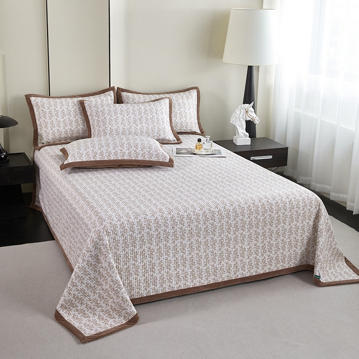 91家纺网 家纺一手货源 找家纺 莎果家纺 2025秋冬一面天丝一面绒高温砂洗床盖三件套 薇拉-棕