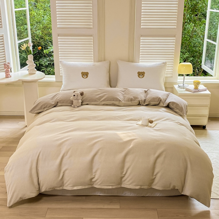 91家纺网 家纺一手货源 找家纺 优品阁 2024新款亲肤舒适全棉磨毛四件套学生三件套系列  邦尼-咖